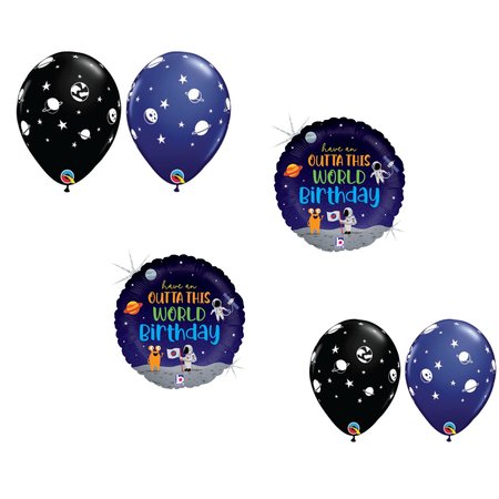 LOONBALLOON Space, Alien, Rocket Theme Balloon Set, 2x Birthday Outta This World Holographic Balloons 81213